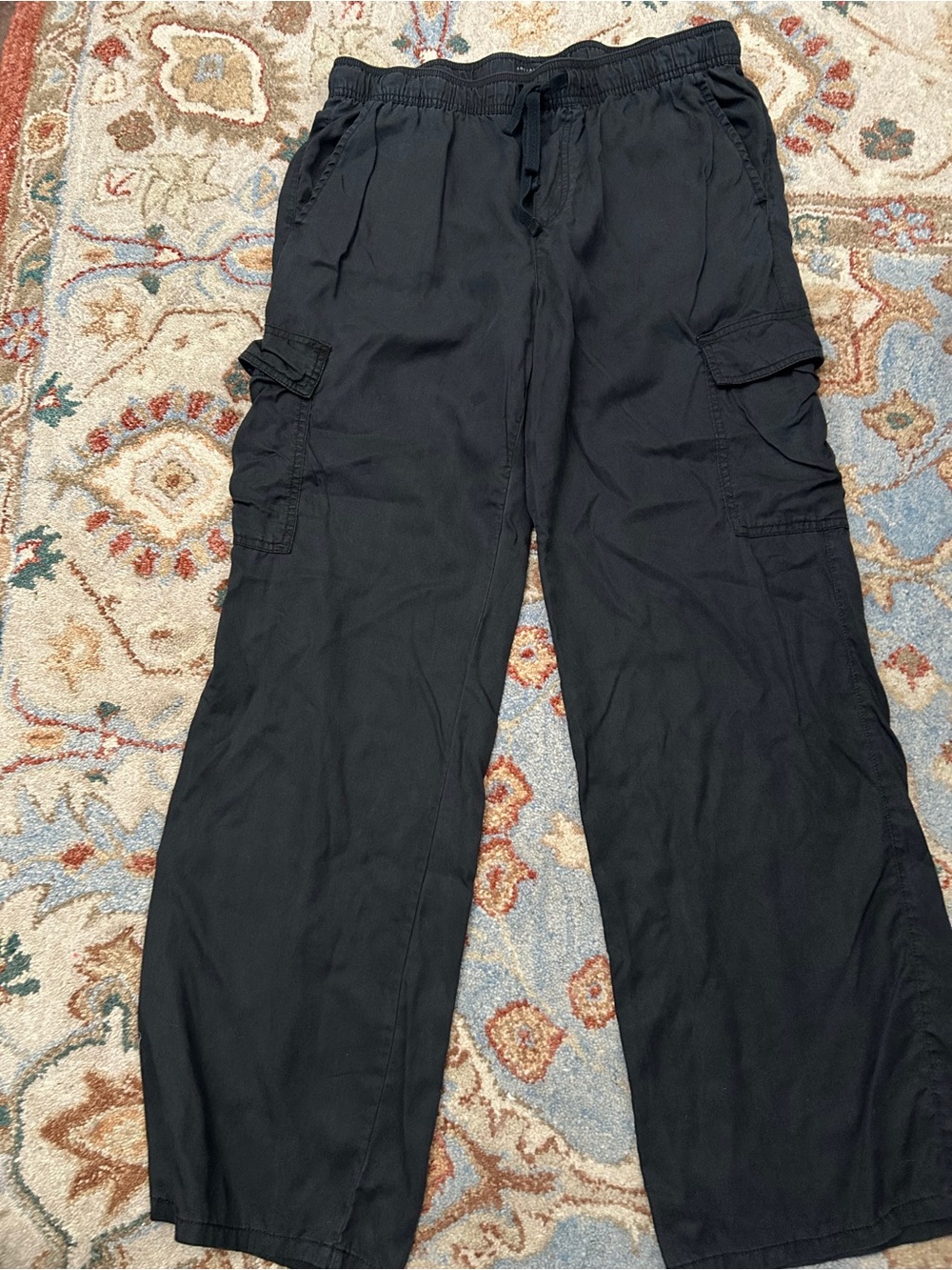 Women's Black Cargo  Pants with Drawstring Waist